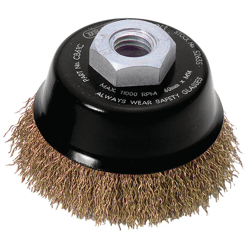 Draper-Expert-Brassed-Steel-Crimped-Wire-Cup-Brush,-60mm,-M14