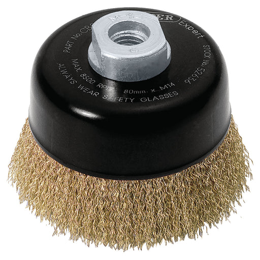 Draper-Expert-Brassed-Steel-Crimped-Wire-Cup-Brush,-80mm,-M14