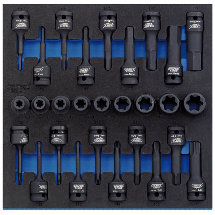 Draper-Expert-TX-STARÂ®-Impact-&-Hex-Socket-Set-in-1/2-Drawer-EVA-Insert-Tray,-1/2"-Sq.-Dr.-(28-Piece)