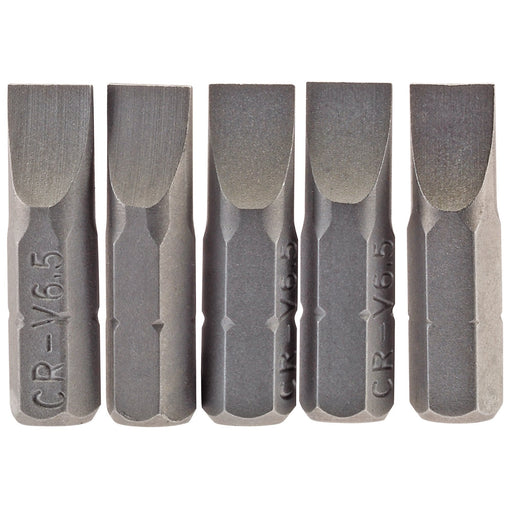 Plain-Slot-Insert-Bit,-6.5mm,-1/4"-Hex,-25mm-Long-(Pack-of-5)
