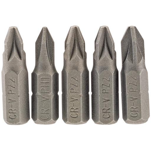 PZ-Type-Insert-Bit,-1/4"-Hex,-25mm-Long,-No.2-(Pack-of-5)