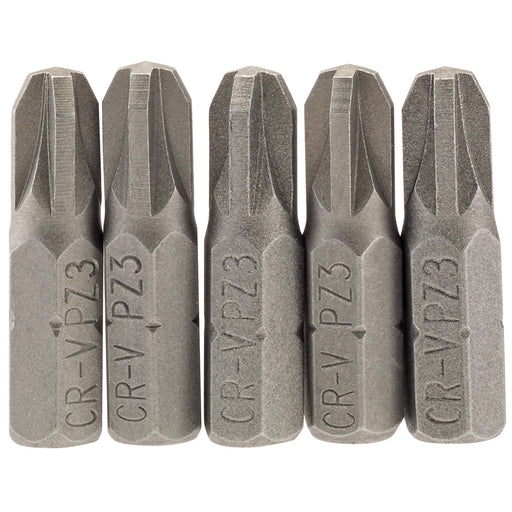 PZ-Type-Insert-Bit,-1/4"-Hex,-25mm-Long,-No.3-(Pack-of-5)