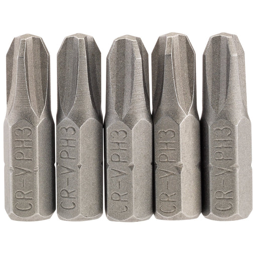Cross-Slot-Insert-Bit,-1/4"-Hex,-25mm-Long,-No.3-(Pack-of-5)