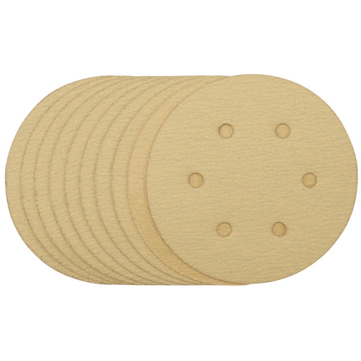 Gold-Sanding-Discs-with-Hook-&-Loop,-150mm,-120-Grit,-6-Dust-Extraction-Holes-(Pack-of-10)-(Pack-of-10)