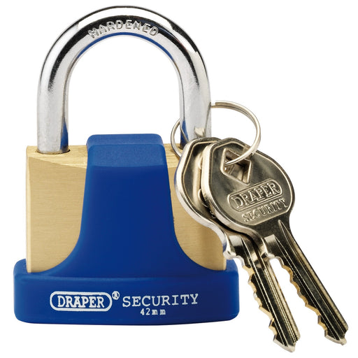 Solid-Brass-Padlock-and-2-Keys-with-Hardened-Steel-Shackle-and-Bumper,-42mm