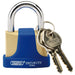 Solid-Brass-Padlock-and-2-Keys-with-Hardened-Steel-Shackle-and-Bumper,-42mm