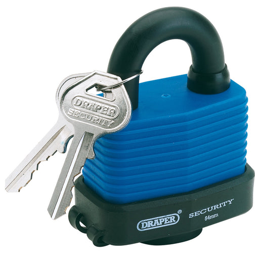 Laminated-Steel-Padlock-and-2-Keys-with-Hardened-Steel-Shackle-and-Bumper,-54mm