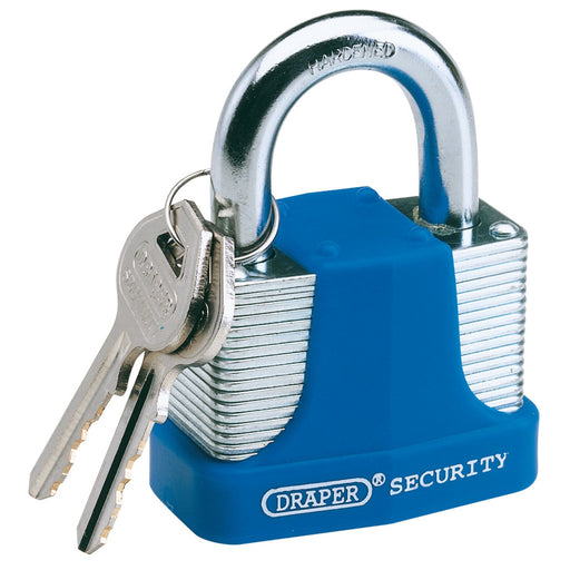 Laminated-Steel-Padlock-and-2-Keys-with-Hardened-Steel-Shackle-and-Bumper,-40mm