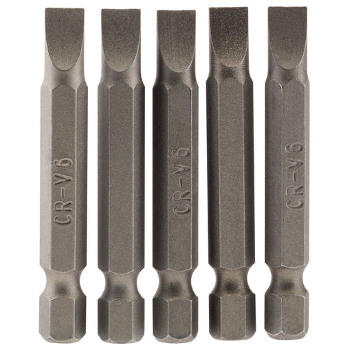Plain-Slot-Insert-Bit,-6mm,-1/4"-Hex,-50mm-Long-(Pack-of-5)