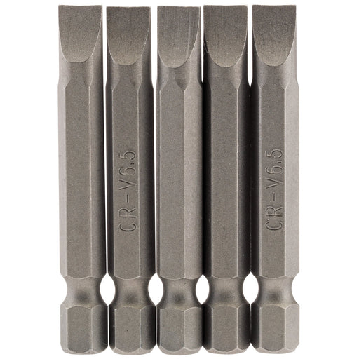 Plain-Slot-Insert-Bit,-6.5mm,-1/4"-Hex,-50mm-Long-(Pack-of-5)