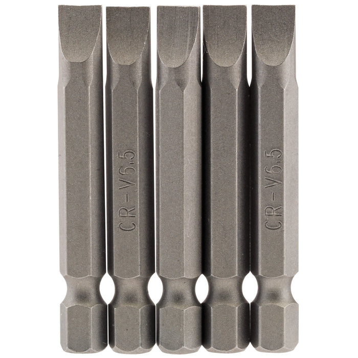 Plain-Slot-Insert-Bit,-6.5mm,-1/4"-Hex,-50mm-Long-(Pack-of-5)