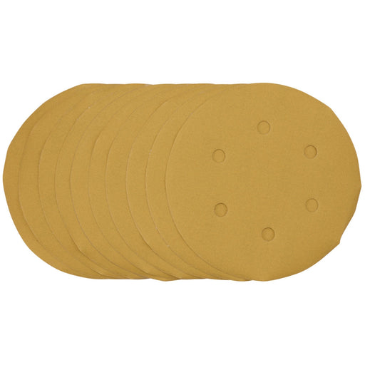 Gold-Sanding-Discs-with-Hook-&-Loop,-150mm,-400-Grit,-6-Dust-Extraction-Holes-(Pack-of-10)