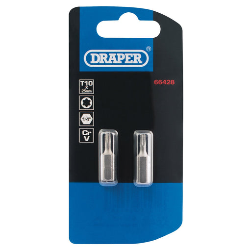 Draper-TX-STARÂ®-Insert-Bit,-1/4"-Hex,-25mm-Long,-T10-(Pack-of-2)