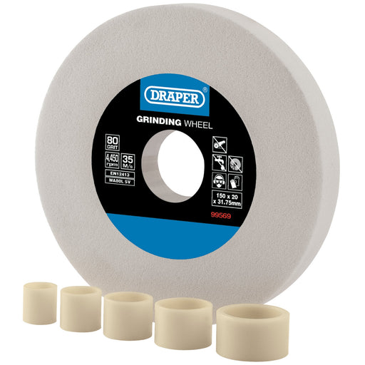 Aluminium-Oxide-Bench-Grinding-Wheel,-150-x-20mm,-80-Grit,-White